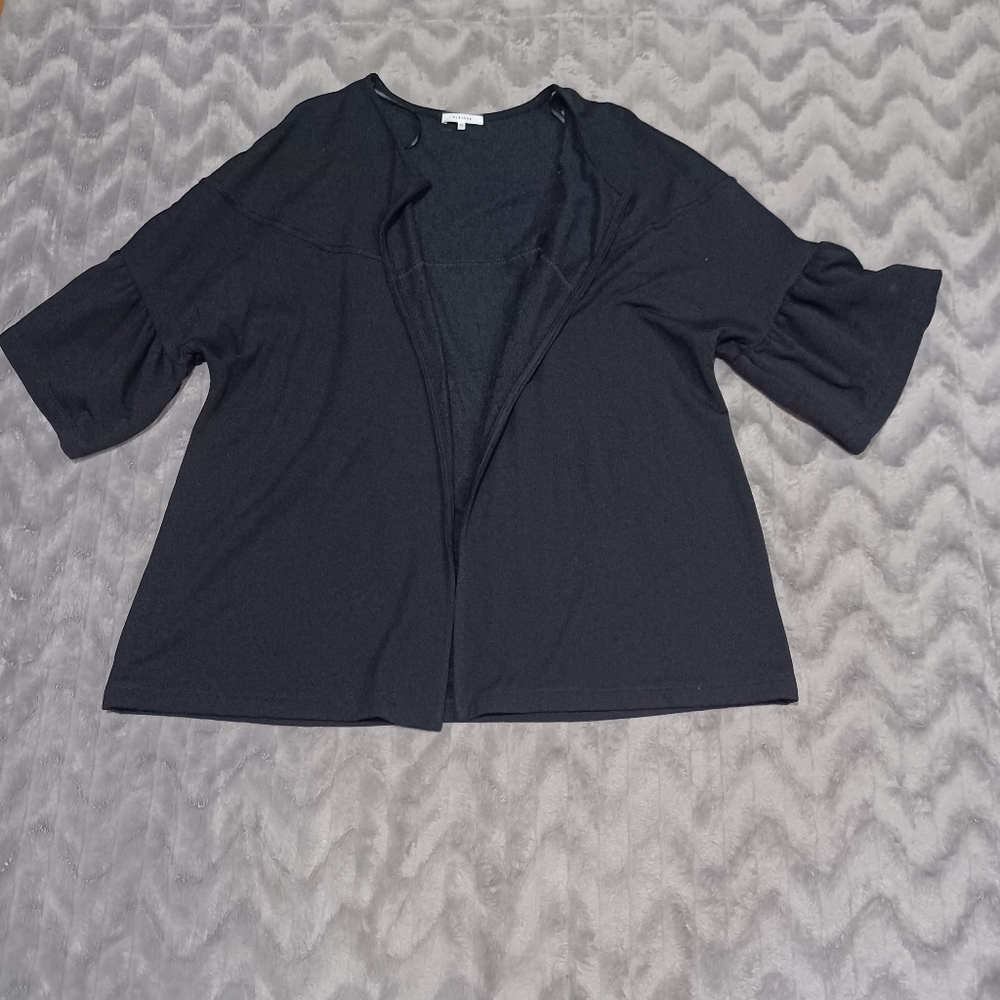 Pleione Womens Size XXL Black 1/2 Bell Sleeve Open Front Cardigan Sweater